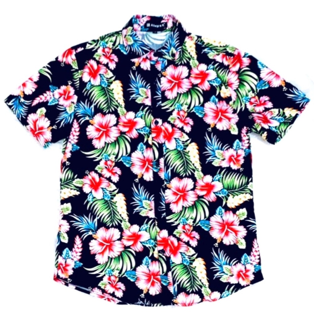 Allegra K floral/Hawaiian print button down shirt
